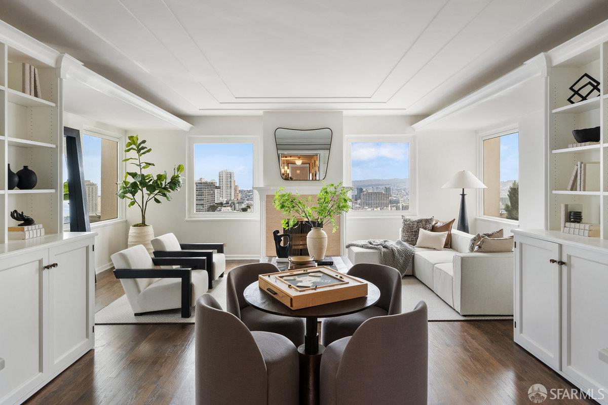 1101 Green Street, Unit 1801 San Francisco, CA 94109 - Photo 32 of 45 a living room with furniture kitchen view and a window