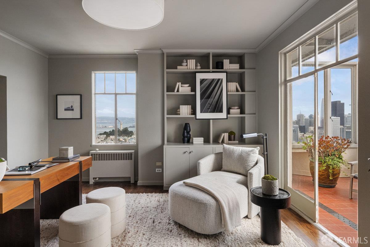 1101 Green Street, Unit 1801 San Francisco, CA 94109 - Photo 38 of 45 a bedroom with a bed and a bookshelf