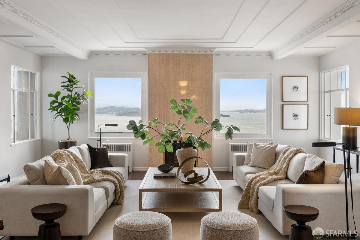 1101 Green Street, Unit 1801 San Francisco, CA 94109 - Photo 6 of 45 a living room with furniture and a potted plant