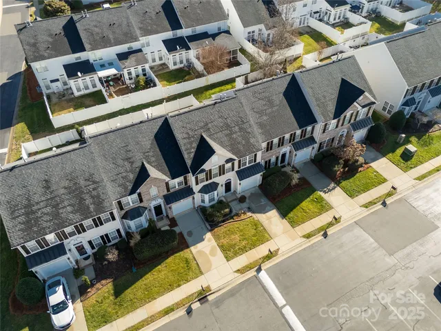 an aerial view of a swimming pool