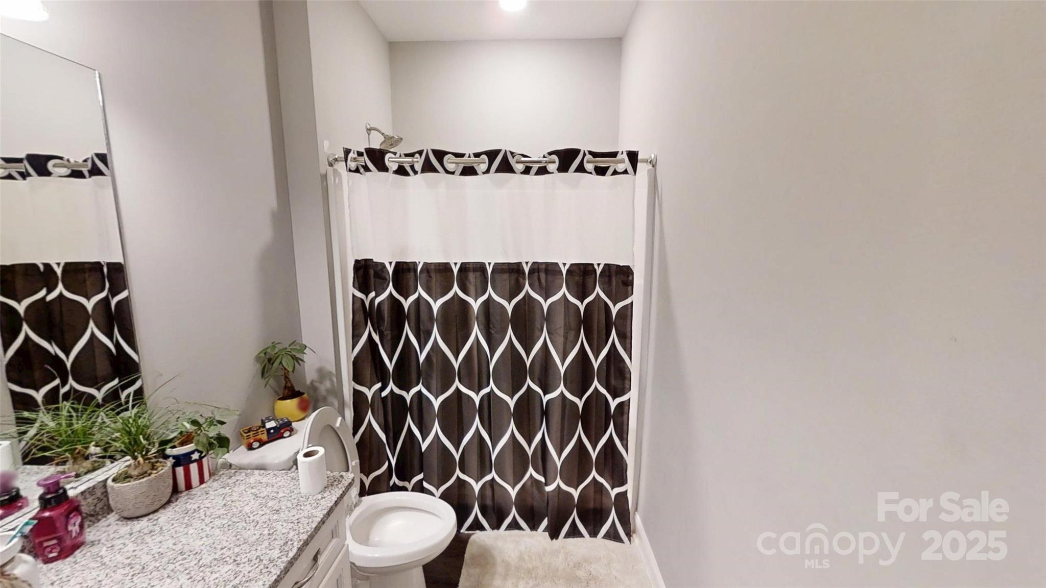 19 Higgins Road Weaverville, NC 28787 - Photo 46 of 48 a bathroom with a toilet and a shower curtain