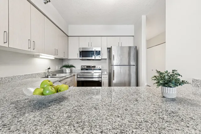 a kitchen with a sink appliances and cabinets