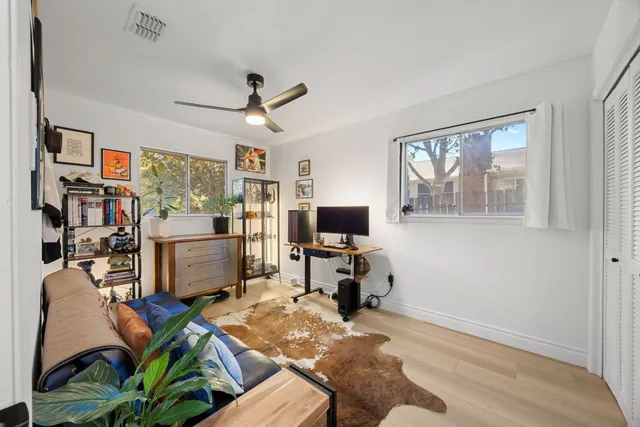 a workspace with furniture