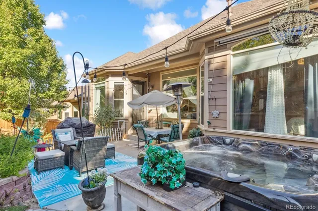 a front view of a house with patio