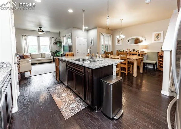 a kitchen with lots of counter top space