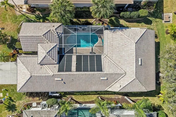 an aerial view of a house