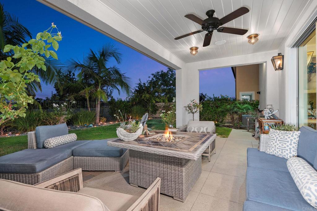 a outdoor space with patio couch and a potted plant