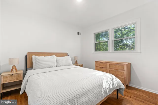 a view of a room with windows