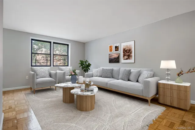 a living room with furniture and a window