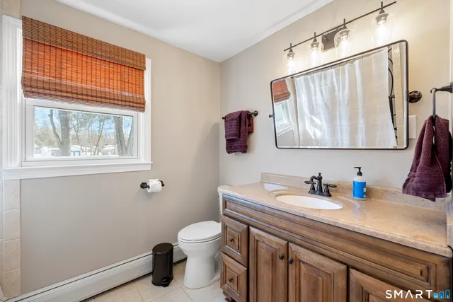 a bathroom with a sink a toilet and a mirror