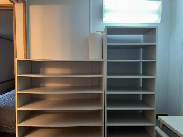 a view of walk in closet with empty racks