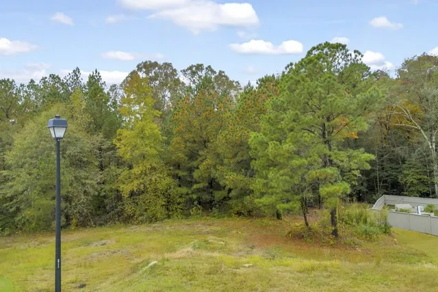 a view of a yard with swimming pool