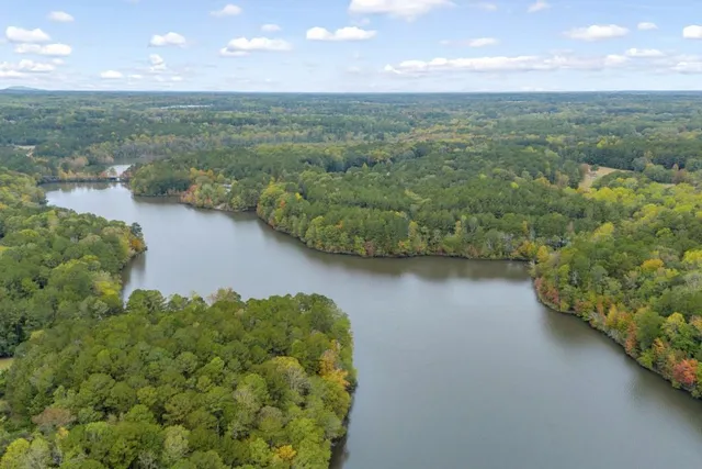 a view of a lake with a mountain