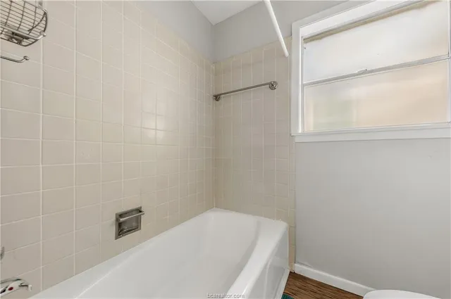 a bathroom with a bathtub