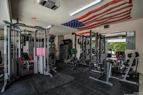 a view of a room with gym equipment