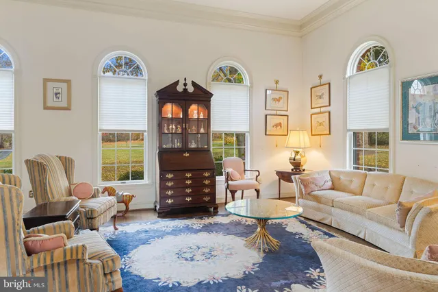 a living room with furniture a rug and a window