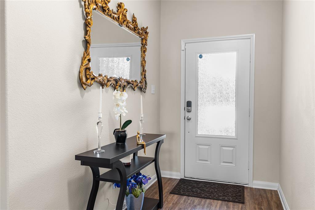 3005 Parker Road Anna, TX 75409 - Photo 2 of 17 Entryway featuring a white paneled door with a frosted glass insert, wood-finish flooring, and light-toned walls