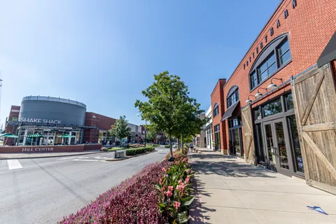 a front view of a building with street