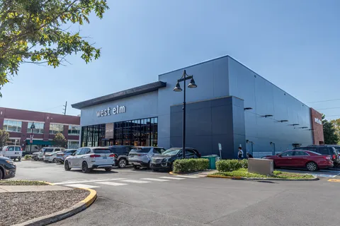 a front view of a building with street