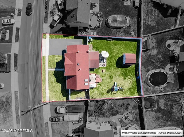 an aerial view of houses and roads