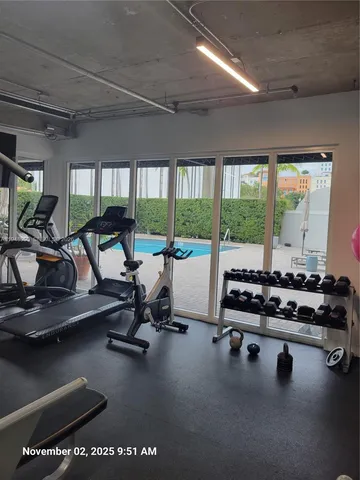 a view of a room with gym equipment