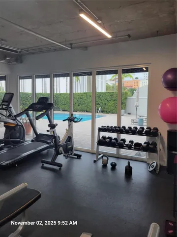 a view of a room with gym equipment