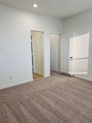 an empty room with a workbench