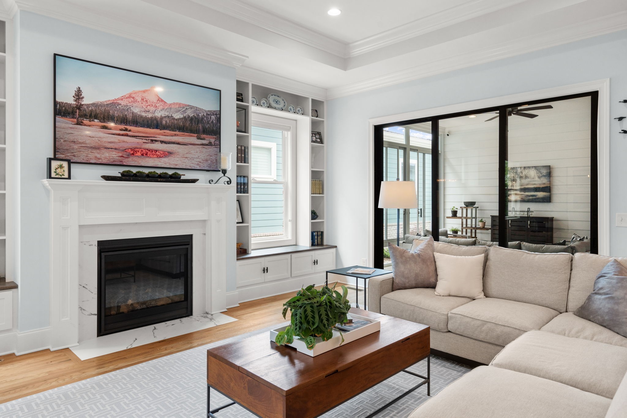 3085 Conar Street Franklin, TN 37064 - Photo 16 of 55 a living room with furniture a large window and a fireplace
