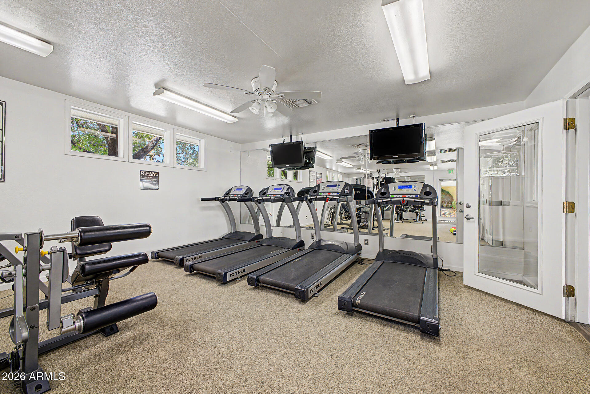 625 West McKellips Road, Unit 55 Mesa, AZ 85201 - Photo 18 of 21 a room with gym equipment and a flat screen tv