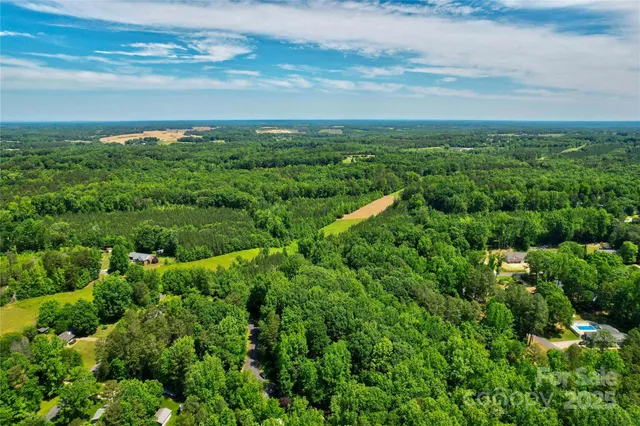 a view of a city and lush green forest