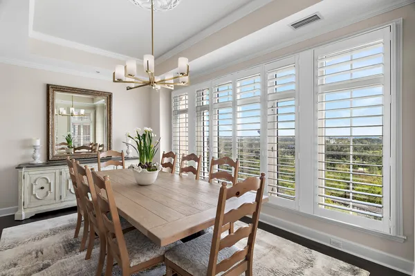a view of a dining room and livingroom view