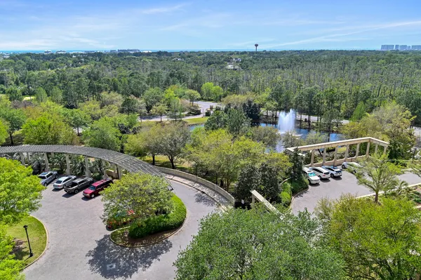 an aerial view of a house with a garden
