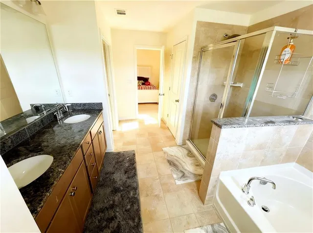 a bathroom with a bathtub