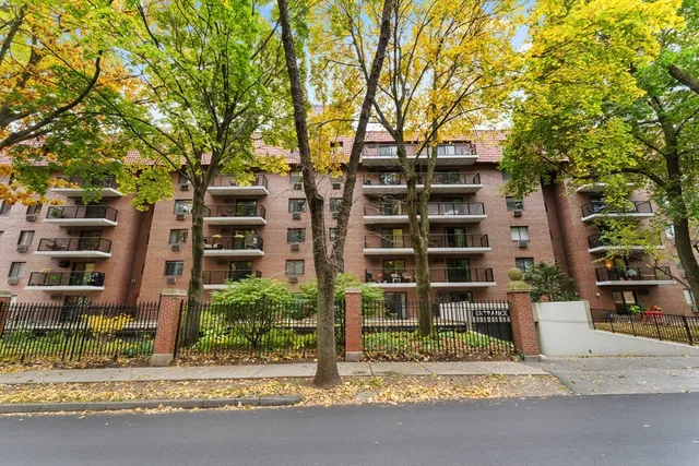 front view of a building with street view