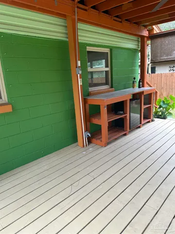 a view of a wooden deck