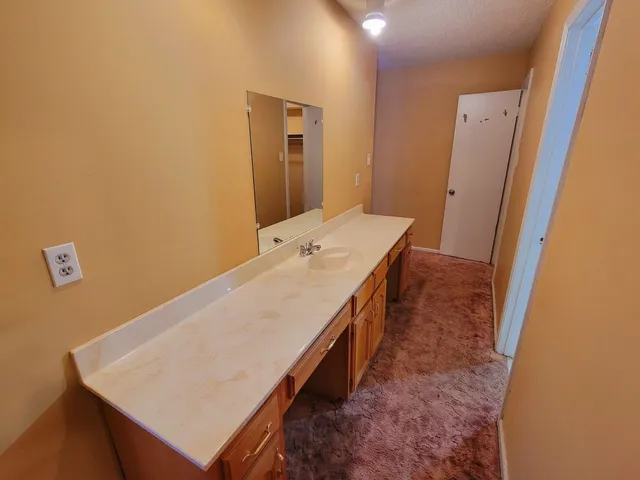 a bathroom with a sink a toilet and mirror