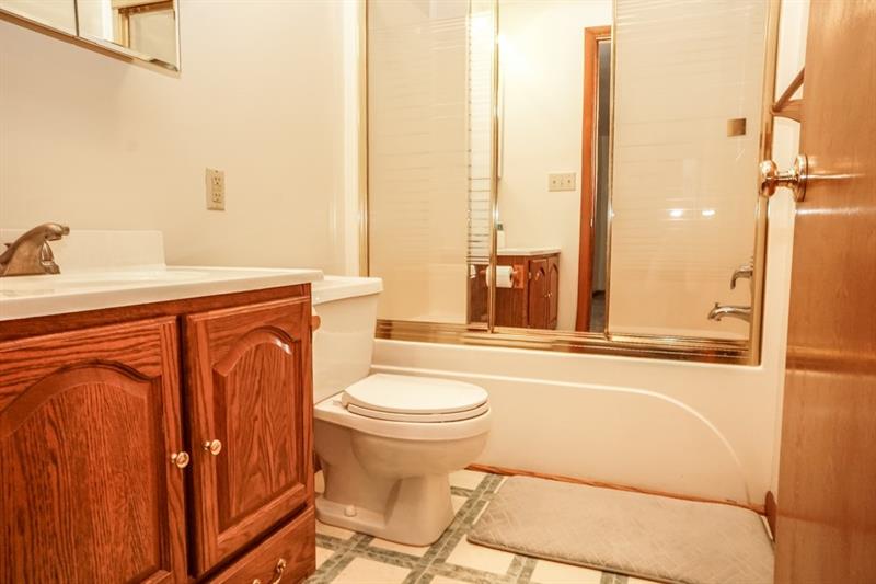 223 East Union Road Cheswick, PA 15024 - Photo 14 of 25 Master Bath offers Vanity, Toilet and Tub/Shower Combo. Vinyl Flooring and an updated faucet and mirror/storage unit.