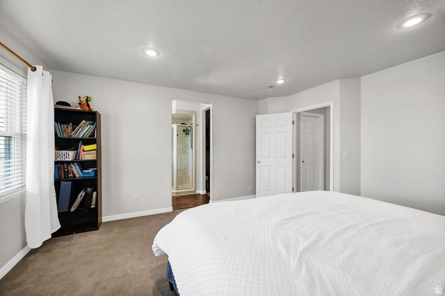892 East 400 South Smithfield, UT 84335 - Photo 22 of 44 Primary Bedroom with dark colored carpet, ensuite bath, and recessed lighting