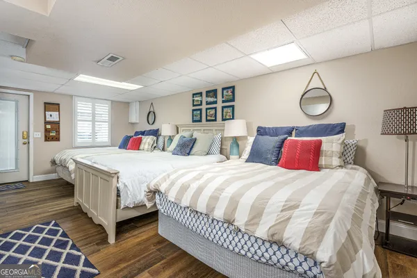 a view of a hallway with a washer and dryer