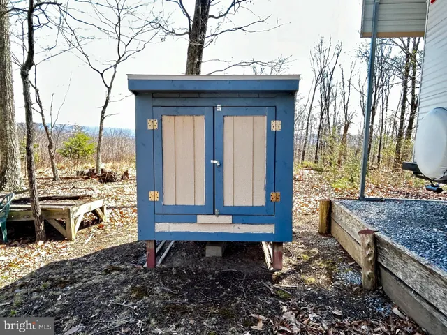 a backyard of a house with a large tree