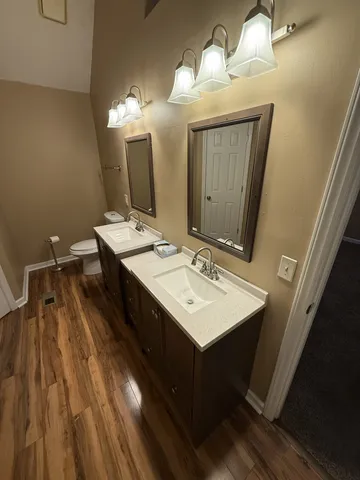 a bathroom with a sink a mirror and a toilet