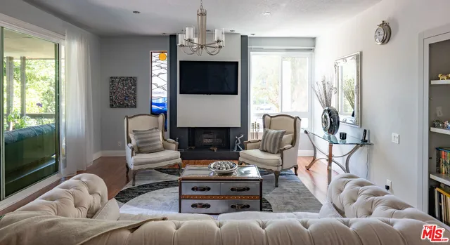 a living room with furniture fireplace and a flat screen tv