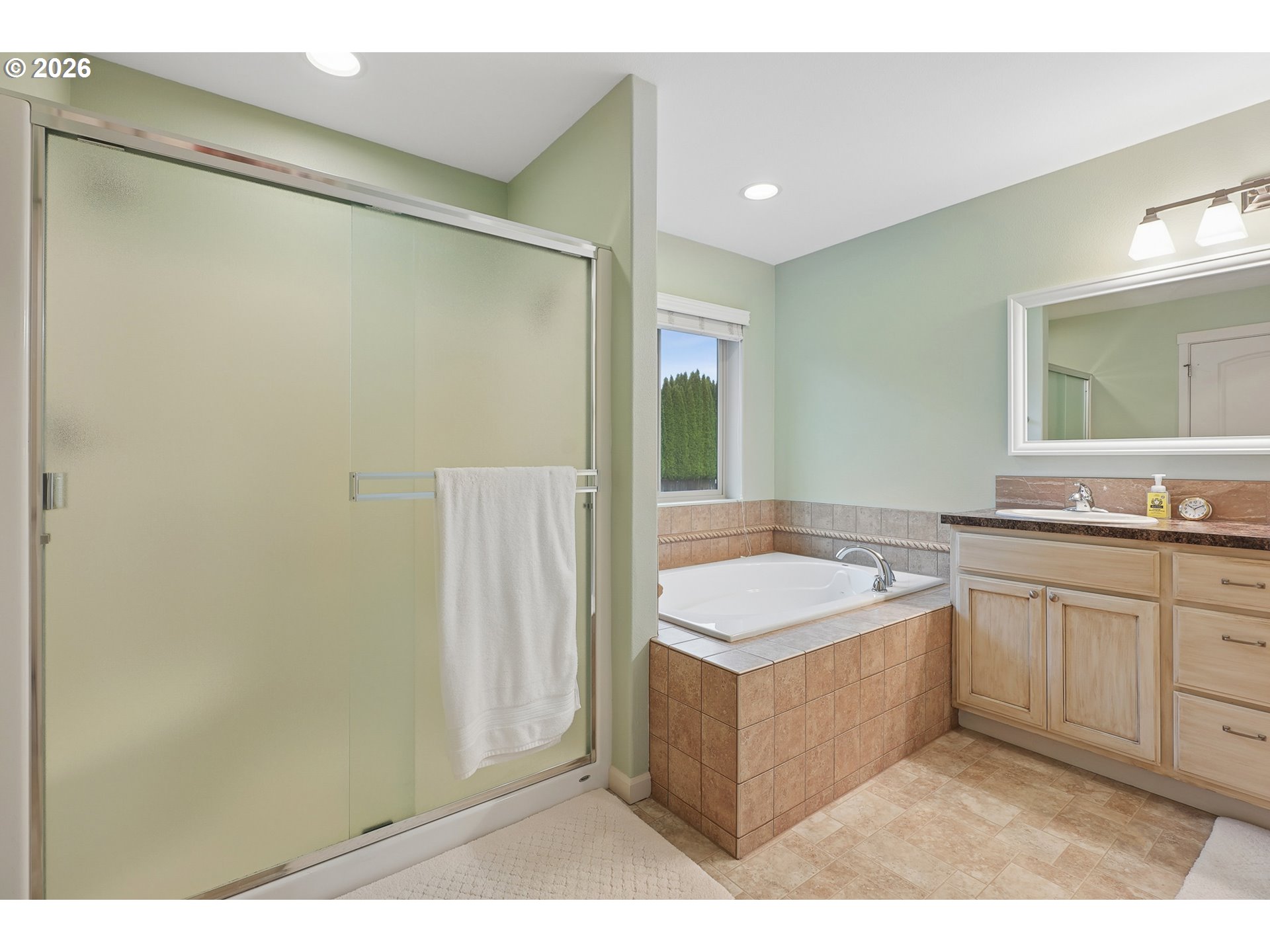 504 North Allen Creek Drive Ridgefield, WA 98642 - Photo 24 of 38 a bathroom with a sink a mirror and a bathtub