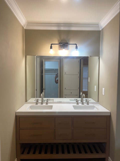 1002 Creekbend Cove Pflugerville, TX 78660 - Photo 16 of 16 Bathroom with crown molding and double vanity