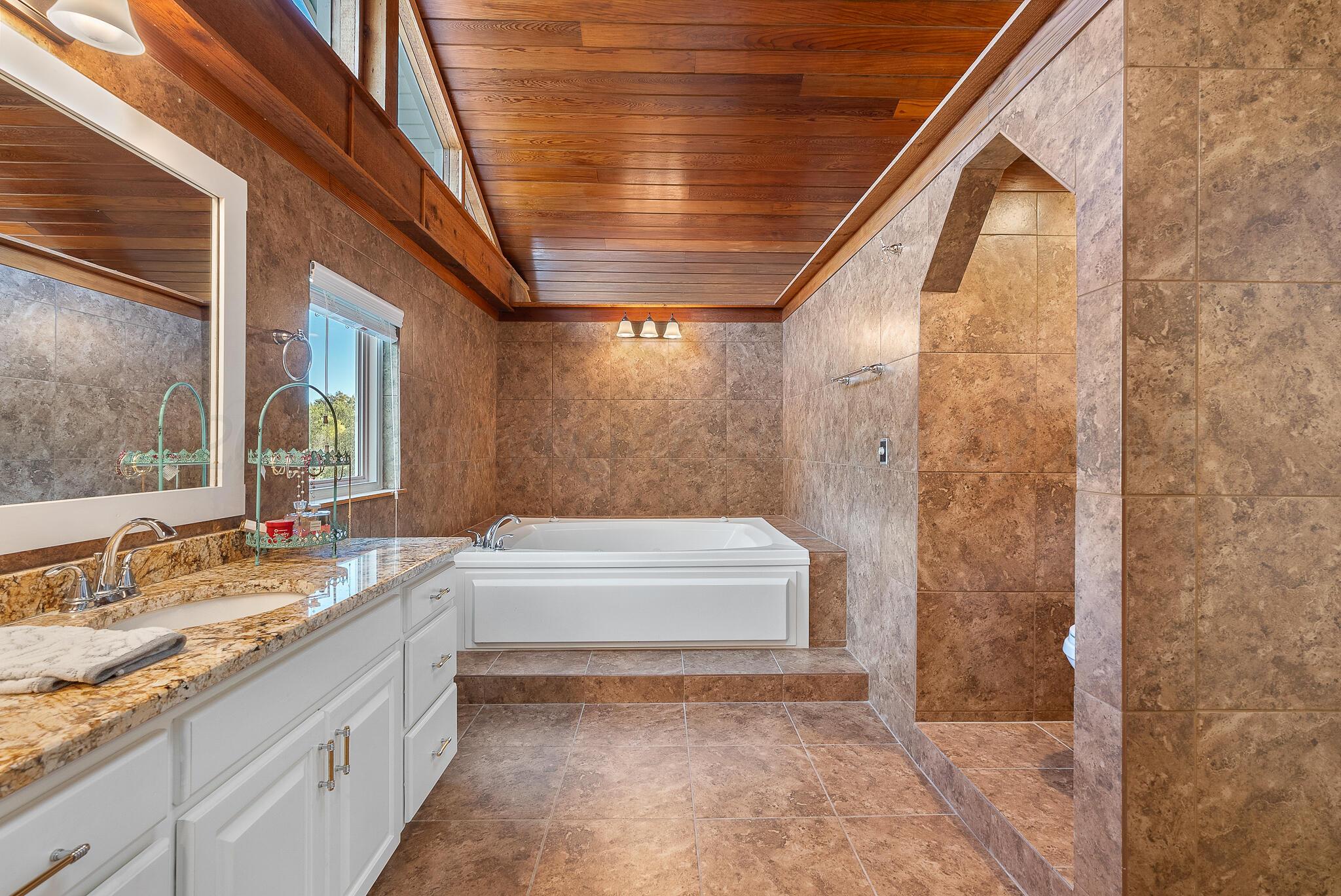 110 Caprock Lane Amarillo, TX 79118 - Photo 23 of 46 a bathroom with a granite countertop sink and a bathtub
