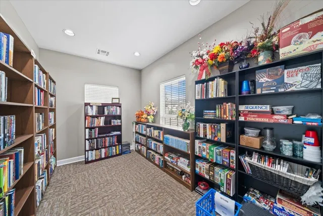 a room with furniture and a book shelf