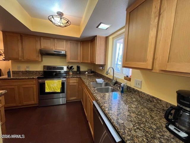 9635 East Palomino Place Sun Lakes, AZ 85248 - Photo 2 of 26 a kitchen with a stove a sink and a microwave