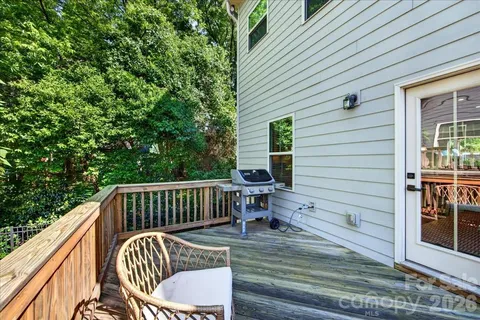 a view of a chair in wooden deck