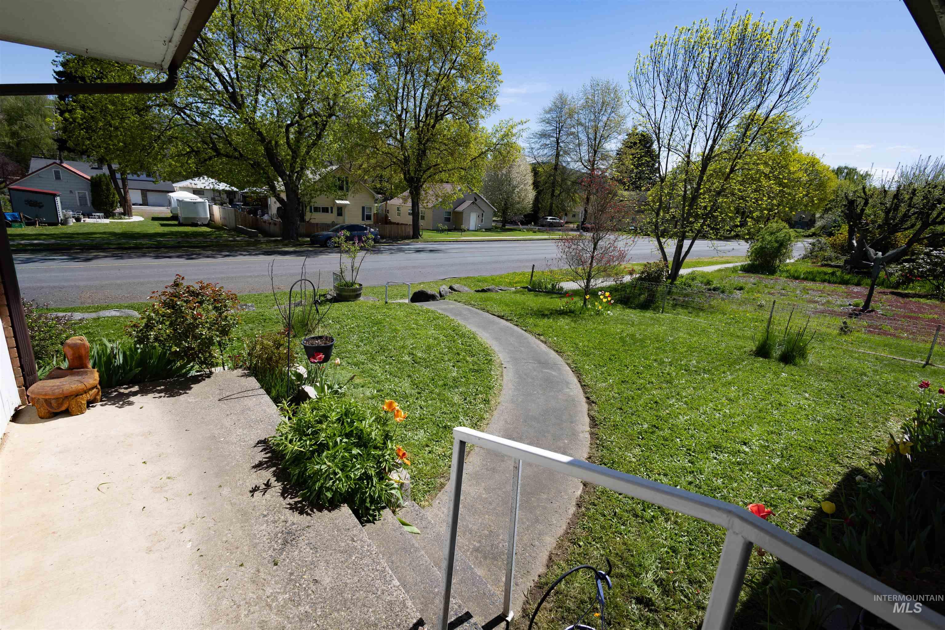 712 Hill Street Kamiah, ID 83536 - Photo 11 of 41 Front yard featuring a concrete walkway, mature trees, and established landscaping