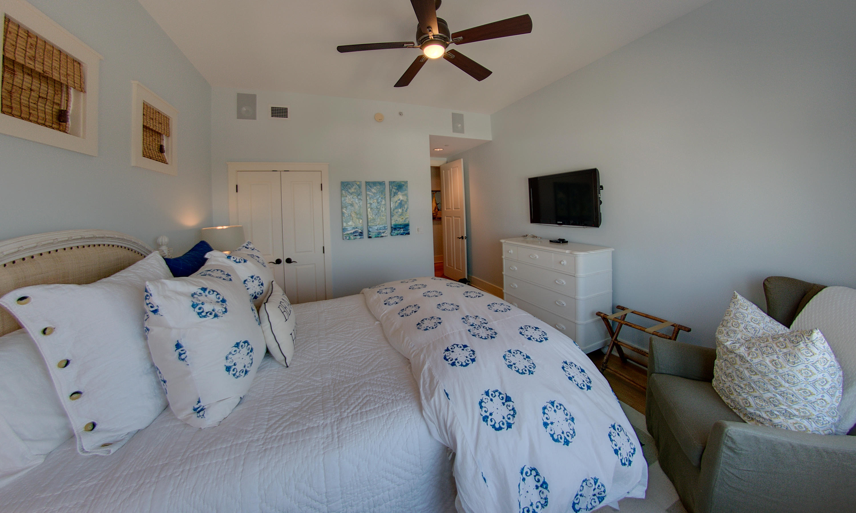 99 Compass Point Way Inlet Beach, Unit 308 Inlet Beach, FL 32461 - Photo 41 of 55 a bedroom with a bed and flat tv screen
